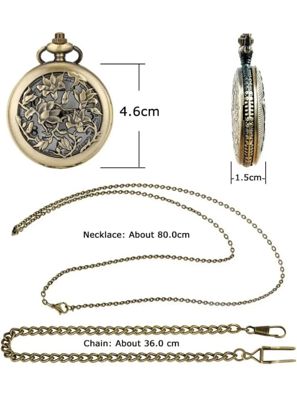 Men's White Vintage Chain Quartz Bronze Vines Necklace Halloween Pocket Watch